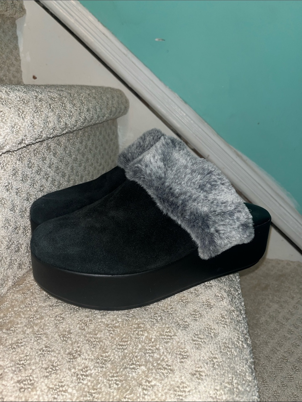 cordani black and grey suede platform clogs